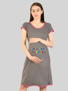 SillyBoom Typography Printed Maternity Feeding T-shirt Nightdress