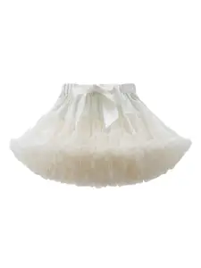 StyleCast Girls White Mid-Rise Gathered Detailed Mini Tiered Skirt