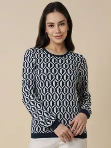 Allen Solly Woman Geometric Printed Long Sleeves Cotton Pullover Sweater
