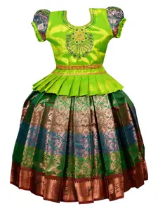 AMIRTHA FASHION Girls Green & Multicoloured Embroidered Thread Work Ready to Wear Lehenga &