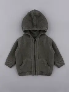 Cot'N Soft Infants Boys Self Design Hooded Cotton Front Open Sweater