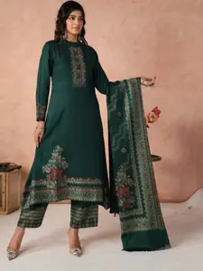 KIDAR Green Viscose Rayon Unstitched Dress Material