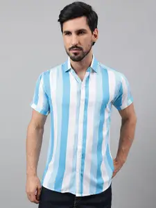 Voroxy New Vertical Striped Spread Collar Short Sleeves Casual Shirt