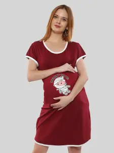 SillyBoom Graphic Printed Pure Cotton Maternity T Shirt Night Dress