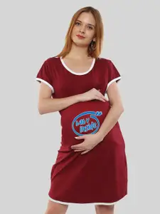SillyBoom Typography Printed Round-Neck Maternity T-shirt Dress