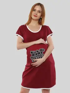 SillyBoom Typography Printed Pure Cotton Maternity T Shirt Night Dress