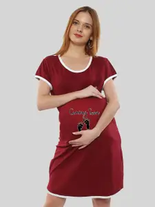 SillyBoom Graphic Printed Round Neck Short Sleeves Maternity T-shirt Nightdress
