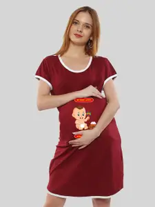SillyBoom Graphic Printed Round Neck Short Sleeves Maternity T-shirt Nightdress