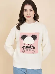 Chemistry Mickey Mouse Printed Drop Shoulder Sleeves Wool Pullover Sweater