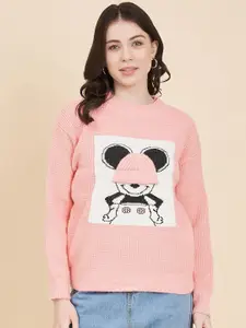 Chemistry  Mickey Mouse Printed Drop Shoulder Sleeves Wool Pullover Sweater