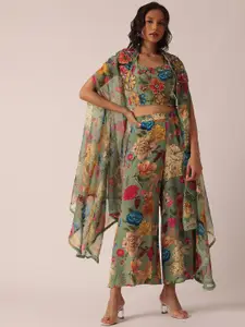 KALKI Fashion Floral Printed Organza Jacket And Palazzo Set