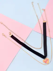 ToniQ Set Of 3 Gold-Plated Stone-Studded Barbie Heart Choker Necklaces