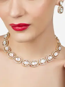 Zaveri Pearls Gold-Plated Stone Studded Choker Necklace With Earrings