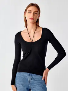 COVER STORY Women Black Long Sleeves Pullover