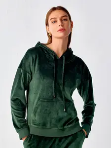 COVER STORY Women Green Hooded Sweatshirt