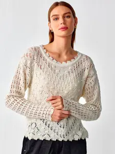 COVER STORY Open Knit Self Design Pullover