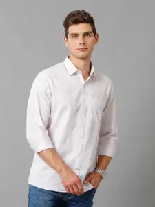 CAVALLO by Linen Club Contemporary Slim Fit Micro Checked Cotton Linen Casual Shirt