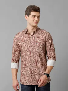 CAVALLO by Linen Club Contemporary Slim Fit Floral Printed Cotton Linen Casual Shirt