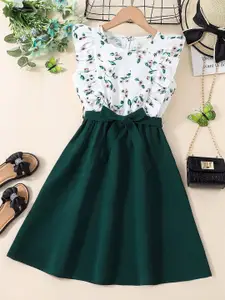 BAESD Girls Floral Printed Cotton Ruffled Fit & Flare Dress With Belt