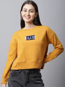 DressBerry Women Mustard Embroidered Sweatshirt