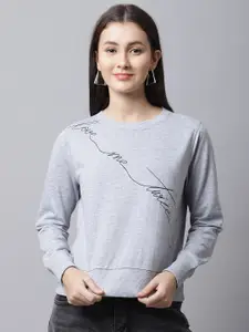 DressBerry Women Grey Melange Printed Sweatshirt