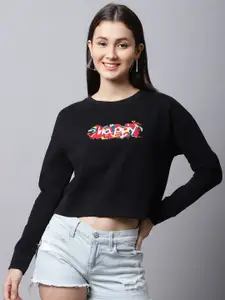 DressBerry Women Black Embroidered Sweatshirt