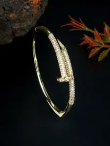Stylecast X KPOP Gold-Plated Cubic Zirconia Studded Bangle-Style Bracelet