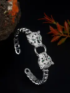 Stylecast X KPOP Silver-Plated Cubic Zirconia Studded Bangle-Style Bracelet