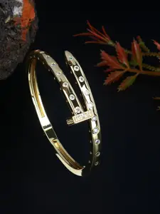 Stylecast X KPOP Gold-Plated Cubic Zirconia Studded Bangle-Style Bracelet