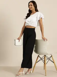 HERE&NOW Flutter Sleeves Layered Blouson Crop Top