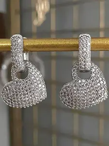 ZIVOM Silver-Plated Cubic Zirconia Studded Anti Tarnish Heart Shaped Drop Earrings