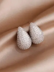 ZIVOM Silver-Plated Cubic Zirconia Studded Anti Tarnish Paisley Shaped Studs Earrings