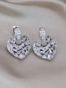 ZIVOM Silver-Plated Cubic Zirconia-Studded Heart Shaped Hoop Earrings