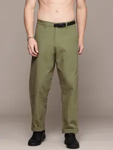 The Roadster Lifestyle Co. Men Buckle Detail Cotton Relaxed Fit Trousers