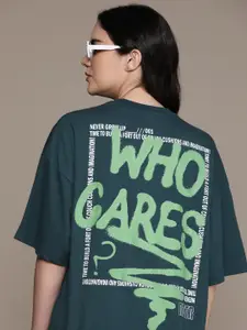 The Roadster Lifestyle Co. Printed Drop-Shoulder Sleeves Oversized Longline T-shirt