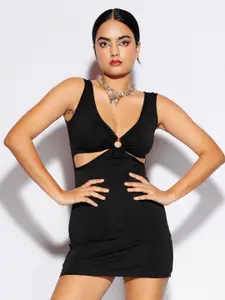 FREAKINS V-Neck Cut Out Bodycon Dress