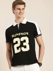 HERE&NOW Varsity Printed Polo Collar Pure Cotton T-shirt