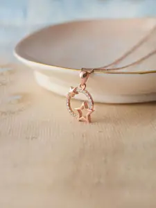 MANNASH Rose Gold Plated Sterling SIlver Stone-Studded Star Orbit Pendant With Chain