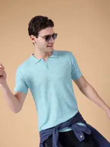The Indian Garage Co Self Design Shirt Collar Acrylic Pullover Sweater