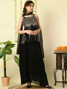 KALINI Ethni Motifs Embroidered Thread Work A-Line Kurti & Skirt With Dupatta