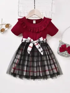BAESD Girls Checked Ruffled Fit and Flare Dress