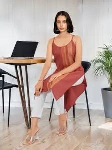 Taavi Nagri Weaves Pure Cotton Shoulder Straps Striped Kurta