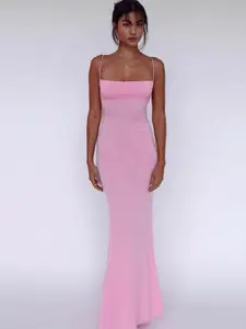 StyleCast Pink Shoulder Straps Sheath Maxi Dress