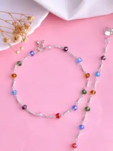 VOJ Set Of 2 Silver Plated Beaded Anklets