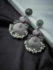 ATIBELLE Silver-Toned & Pink Earrings