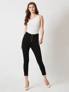 Roadster Women Skinny High Rise Cropped Fringed Hemline Stretchable Denim Jeans