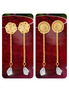 Vighnaharta Set Of 2 Gold-Plated Crystal Studded Drop Earrings With Removable Studs