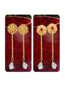 Vighnaharta Set Of 2 Gold-Plated Stud Earrings With Removable Chain Drop