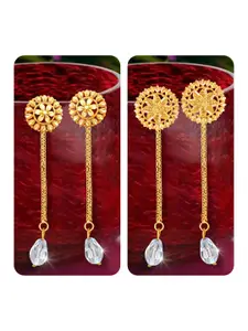 Vighnaharta Set Of 2 Gold Plated Crystals Drop Earrings