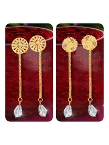 Vighnaharta Set Of 2 Gold-Plated Crystals-Studded Drop Earrings